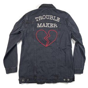 Lucky Brand Denim Jacket Womens Medium Jean Trucker Distressed Trouble Maker NWT